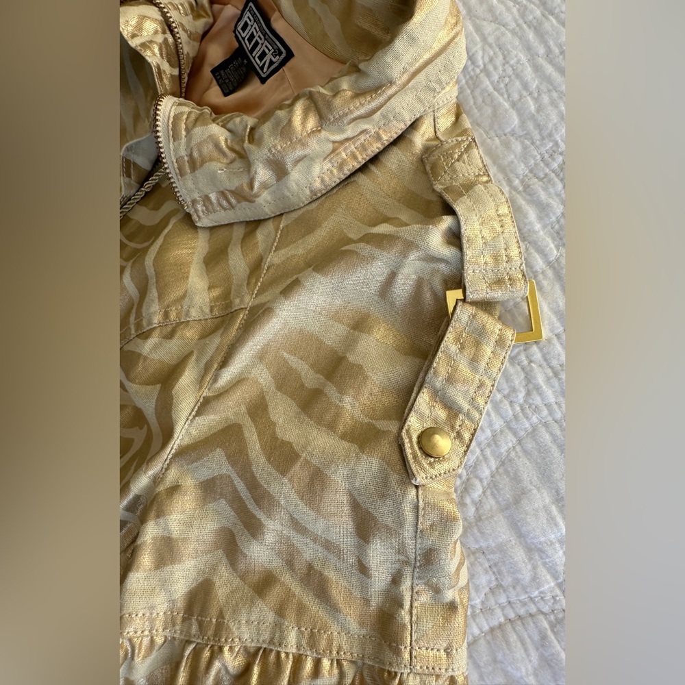 Berek Takako Metallic Gold Blazer Jacket Sz Medium Pockets Full Zip Linen Blend - Picture 4 of 16